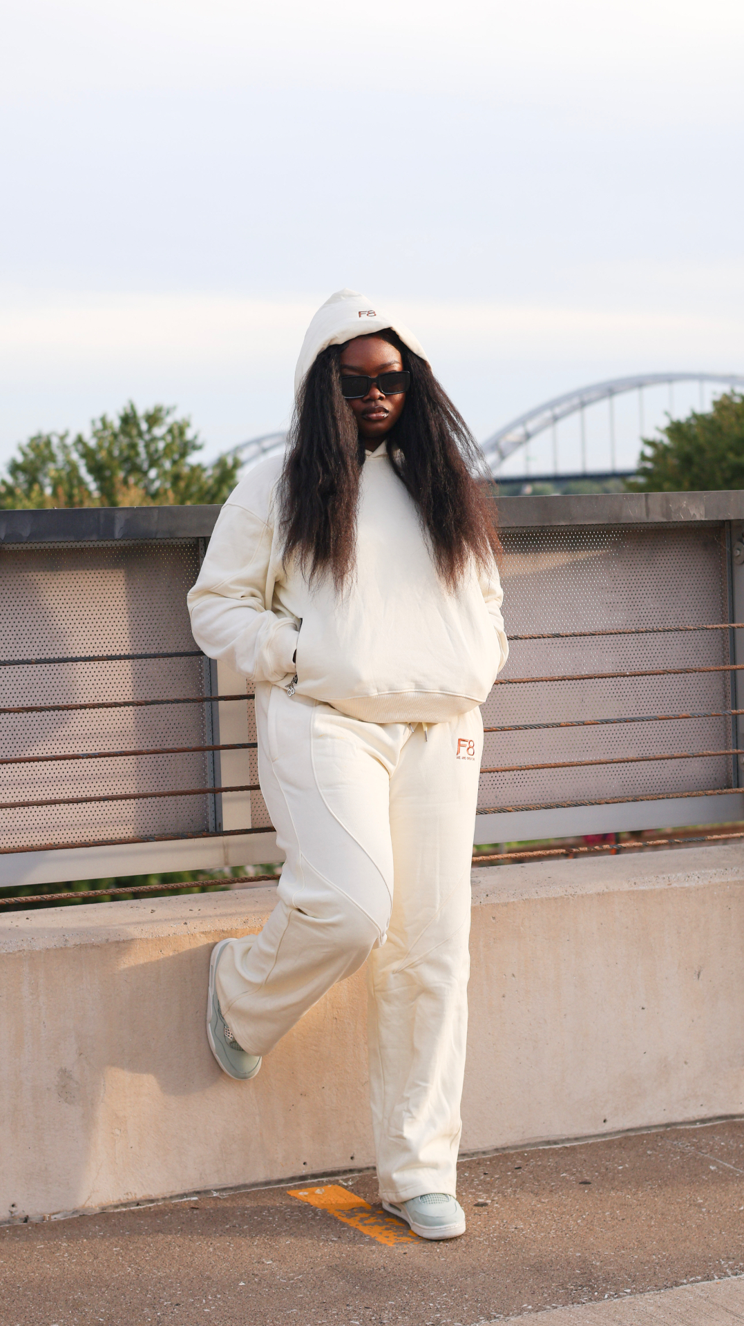 Cream set on bridge